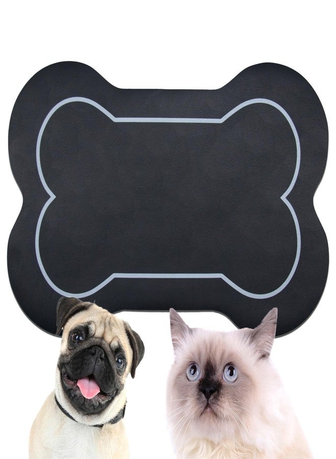 YCTMALL Pet Feeding mat Dog and cat Food Bowl mat Absorbent Non-Slip diatomite Dog Water Bowl mat Super Absorbent Quick Drying pet Food mat to Prevent Water Spills（Black+24.2x16.9in+Bone Shape） - Image 2